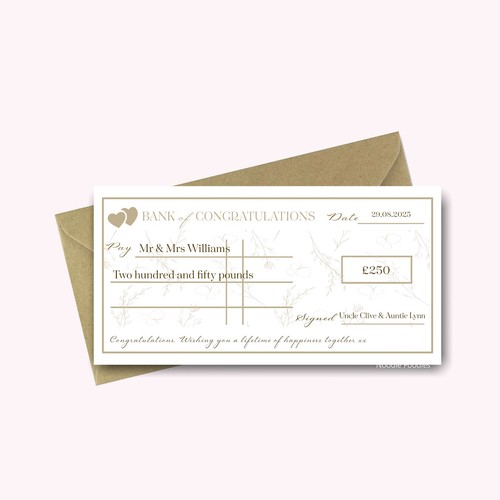 Personalised wedding cheque - personalised,
