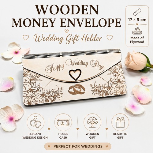 Wooden wedding money envelope - wooden,